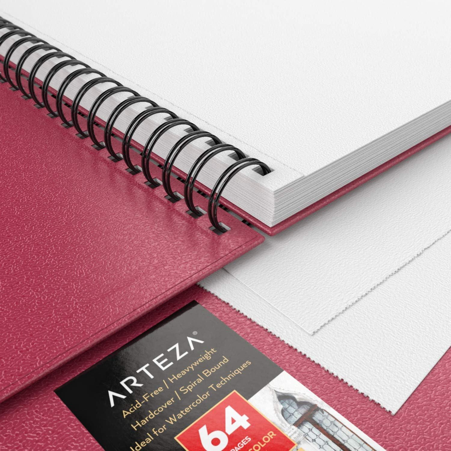 imageARTEZA Watercolor Sketchbook 2Pack 9x12 Inches 64 Pages Each SpiralBound 140 lb Cold Press Paper Gray Hardcover Journal for Mixed MediaPink