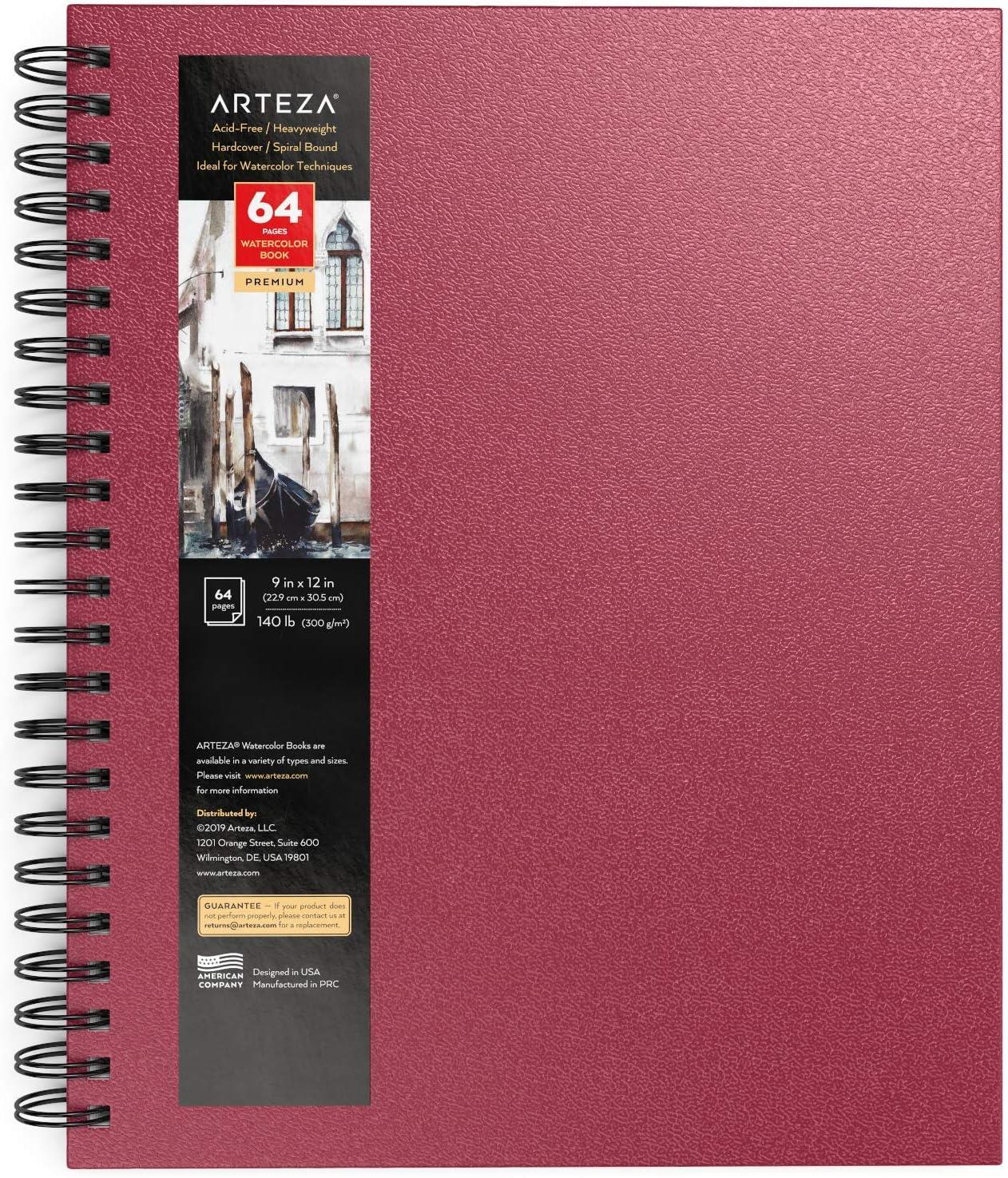 imageARTEZA Watercolor Sketchbook 2Pack 9x12 Inches 64 Pages Each SpiralBound 140 lb Cold Press Paper Gray Hardcover Journal for Mixed MediaPink