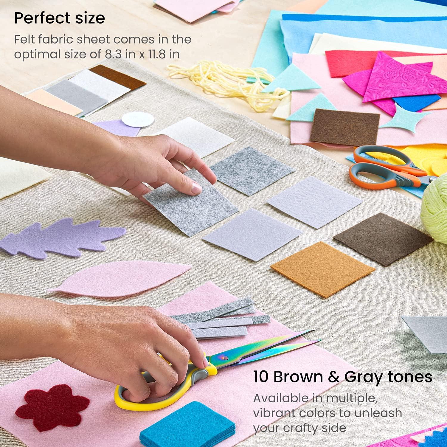 imageArteza Craft Felt Sheets Set of 50 83 x 118 inches 10 Brown and Gray Tones 20 Soft and 30 Stiff Non Woven Felt Fabric Squares 15mm and 13mm Thick Sewing Fabric for DIY Projects