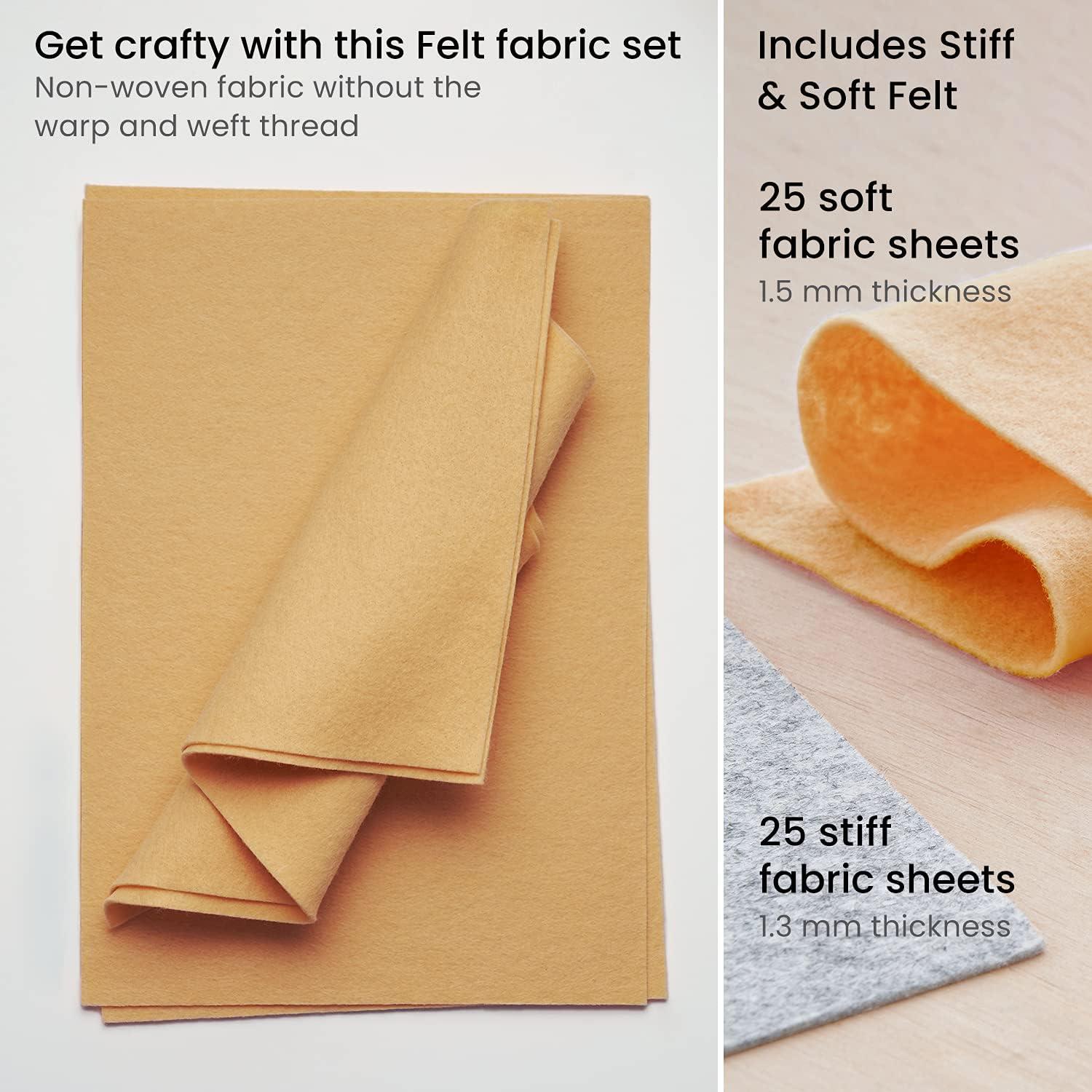 imageArteza Craft Felt Sheets Set of 50 83 x 118 inches 10 Brown and Gray Tones 20 Soft and 30 Stiff Non Woven Felt Fabric Squares 15mm and 13mm Thick Sewing Fabric for DIY Projects