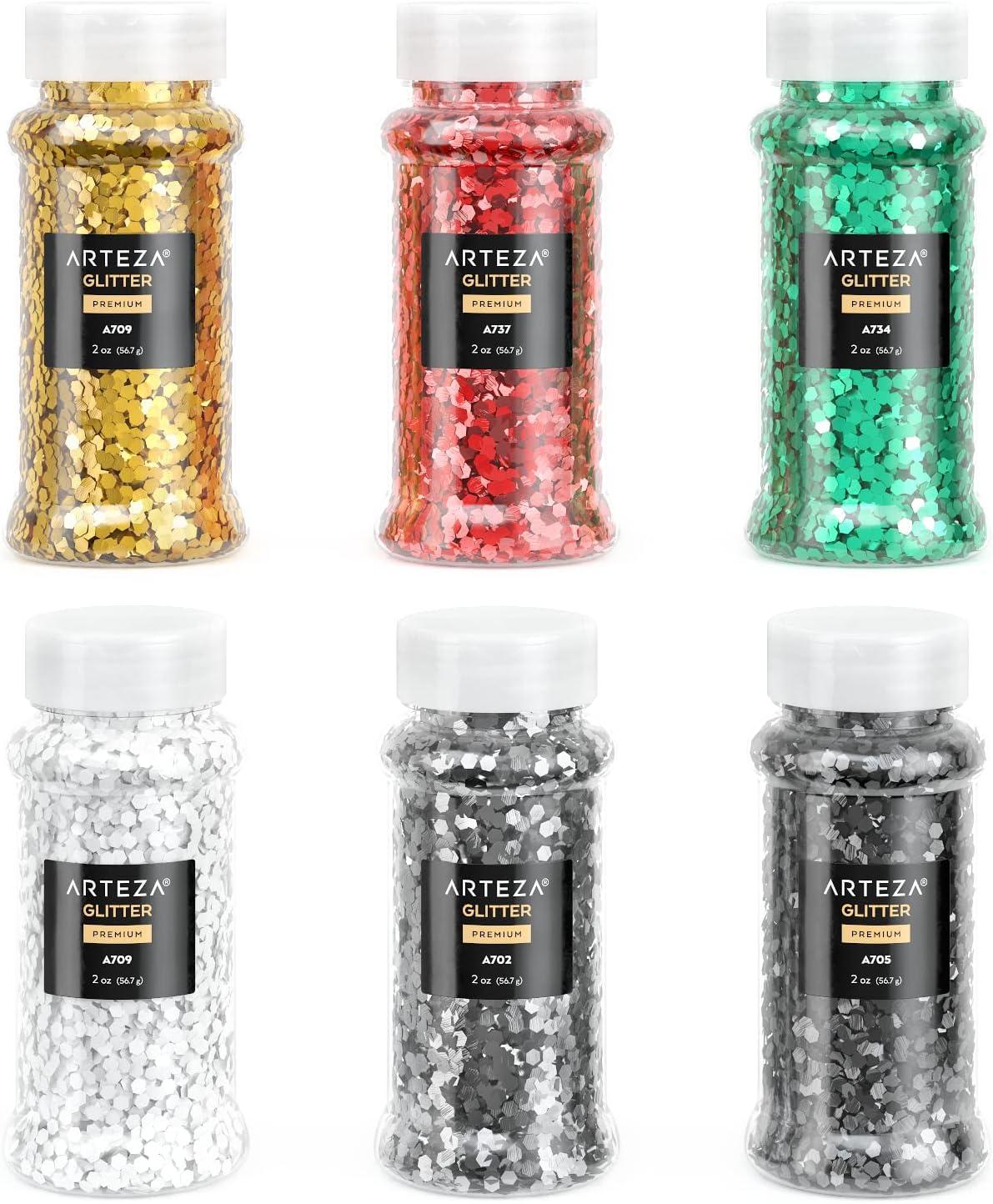 imageArteza Fine Glitter Set 6 x 2oz Bottles OceanToned Glitter for Resin Glue Acrylic Paint Arts and Crafts Supplies for Creating DIY Projects and Holiday ArtJewel Tones