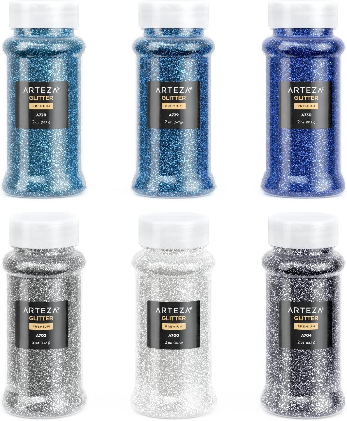 imageArteza Fine Glitter Set 6 x 2oz Bottles OceanToned Glitter for Resin Glue Acrylic Paint Arts and Crafts Supplies for Creating DIY Projects and Holiday ArtOcean Colors