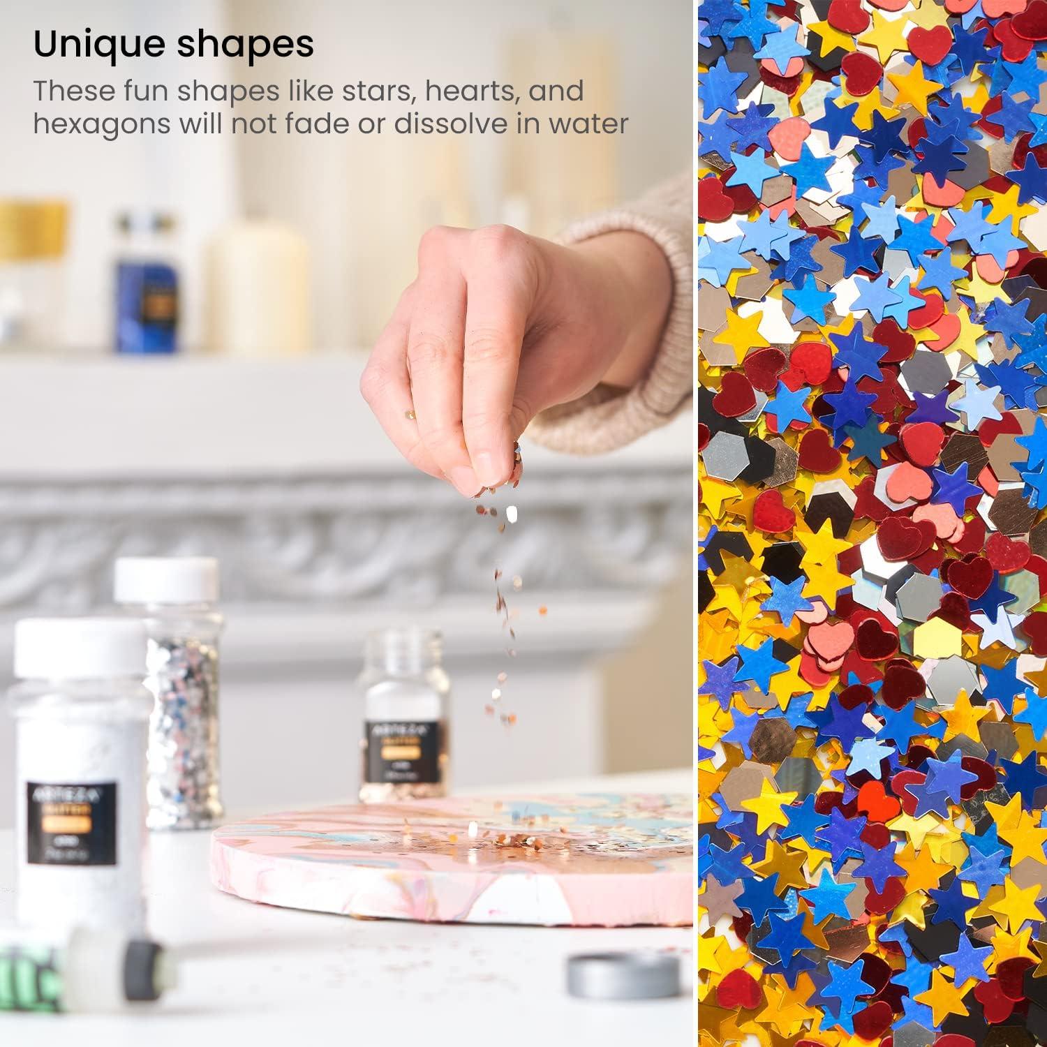 imageArteza Glitter Shapes Set of 6 Glitter for Resin in 09oz Bottles Glue Acrylic Paint Arts and Crafts Supplies for Creating School Projects DIY Projects and Holiday Art RedShapes
