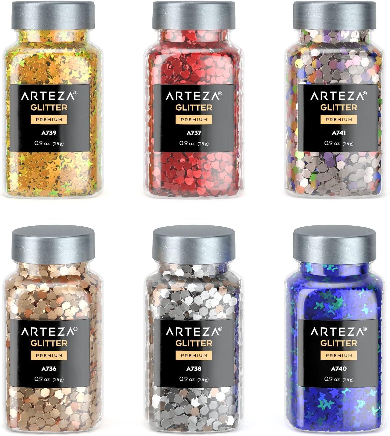 imageArteza Glitter Shapes Set of 6 Glitter for Resin in 09oz Bottles Glue Acrylic Paint Arts and Crafts Supplies for Creating School Projects DIY Projects and Holiday Art RedShapes