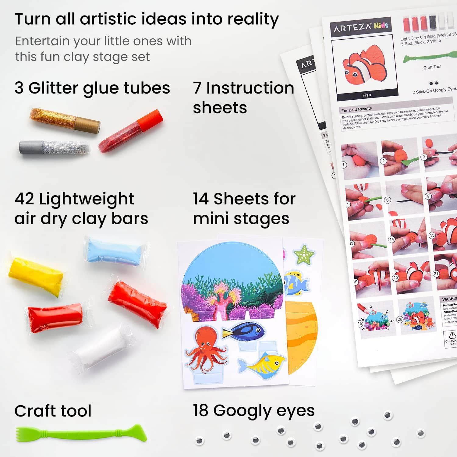 imageArteza Kids Air Dry Clay 42 Bars Safari Stage Modeling Clay Kit 14 MiniStages 14 Googly Eyes 3 Glitter Glues 1 Craft Tool 7 Instruction Sheets Craft Supplies for Learning and DevelopingSea Life Stage