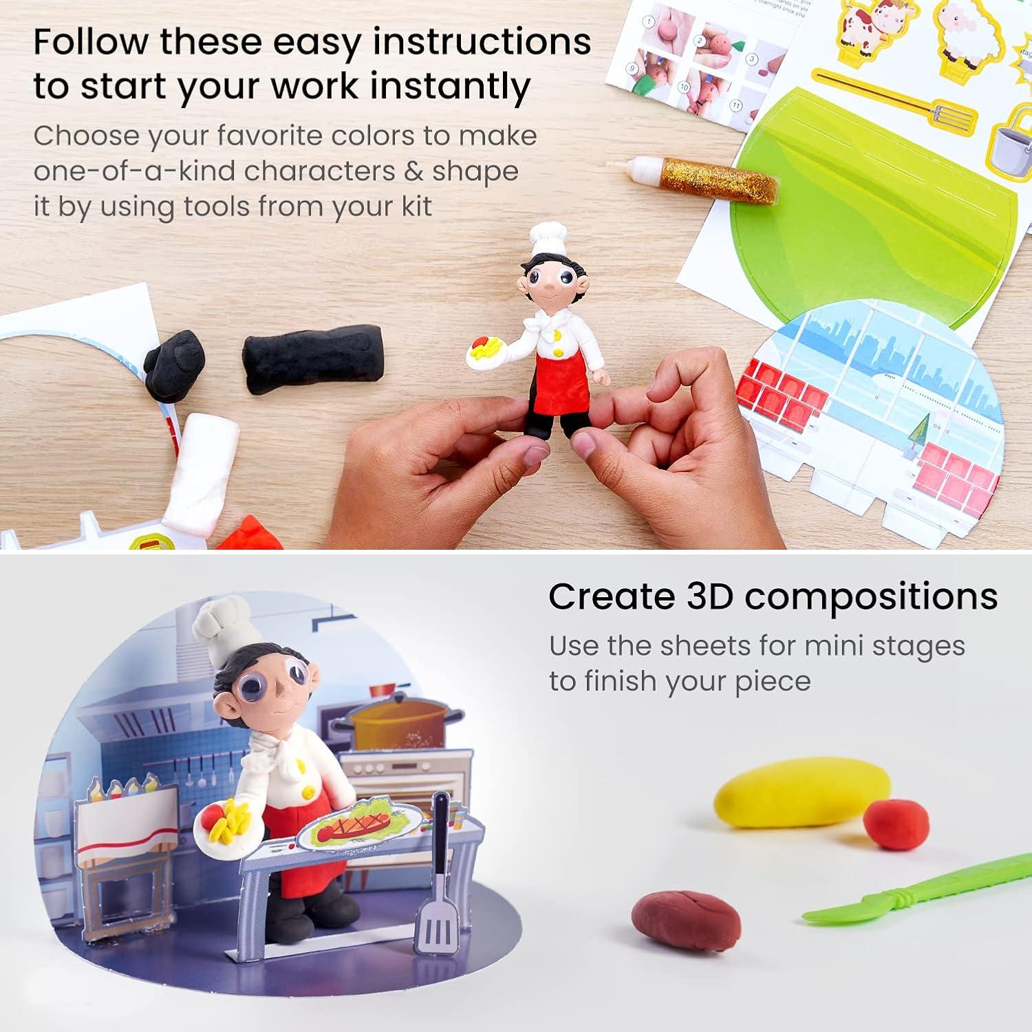 imageArteza Kids Air Dry Clay 42 Bars Safari Stage Modeling Clay Kit 14 MiniStages 14 Googly Eyes 3 Glitter Glues 1 Craft Tool 7 Instruction Sheets Craft Supplies for Learning and DevelopingCareers