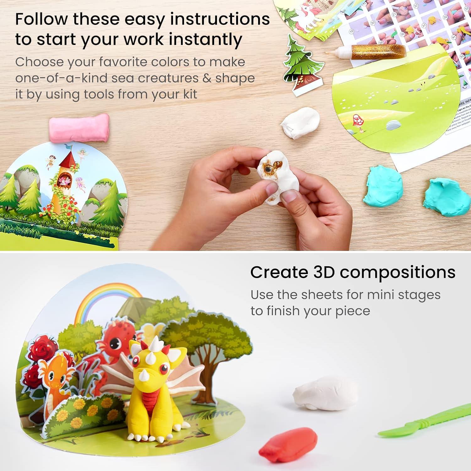 imageArteza Kids Air Dry Clay 42 Bars Safari Stage Modeling Clay Kit 14 MiniStages 14 Googly Eyes 3 Glitter Glues 1 Craft Tool 7 Instruction Sheets Craft Supplies for Learning and DevelopingMagical Creatures