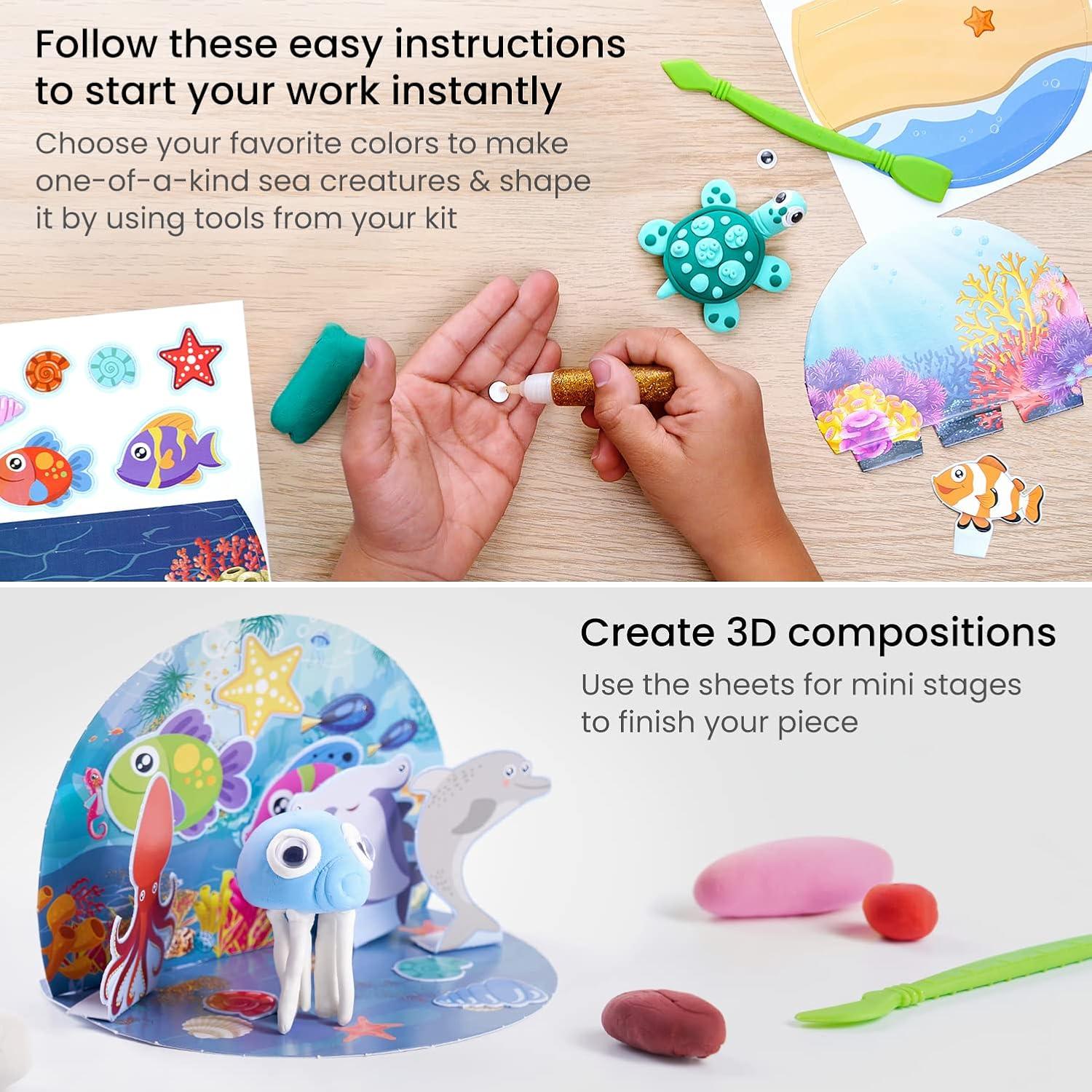 imageArteza Kids Air Dry Clay 42 Bars Safari Stage Modeling Clay Kit 14 MiniStages 14 Googly Eyes 3 Glitter Glues 1 Craft Tool 7 Instruction Sheets Craft Supplies for Learning and DevelopingSea Life Stage