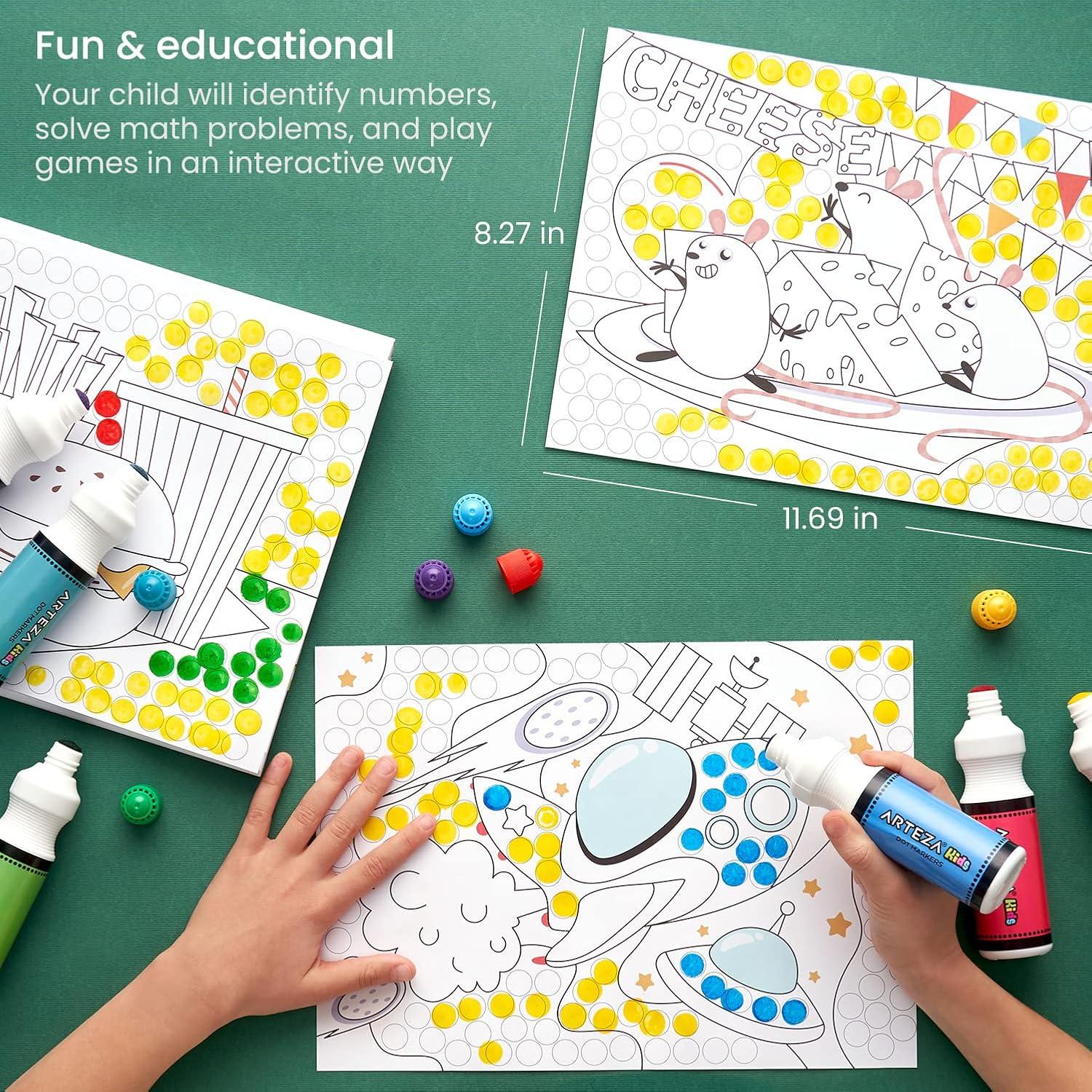 imageArteza Kids Dot Markers with Activity Book 6 Washable Bingo Daubers ampamp 50Page Book NonToxic Art Supplies for Toddlers and Preschool LearningColoring Fun