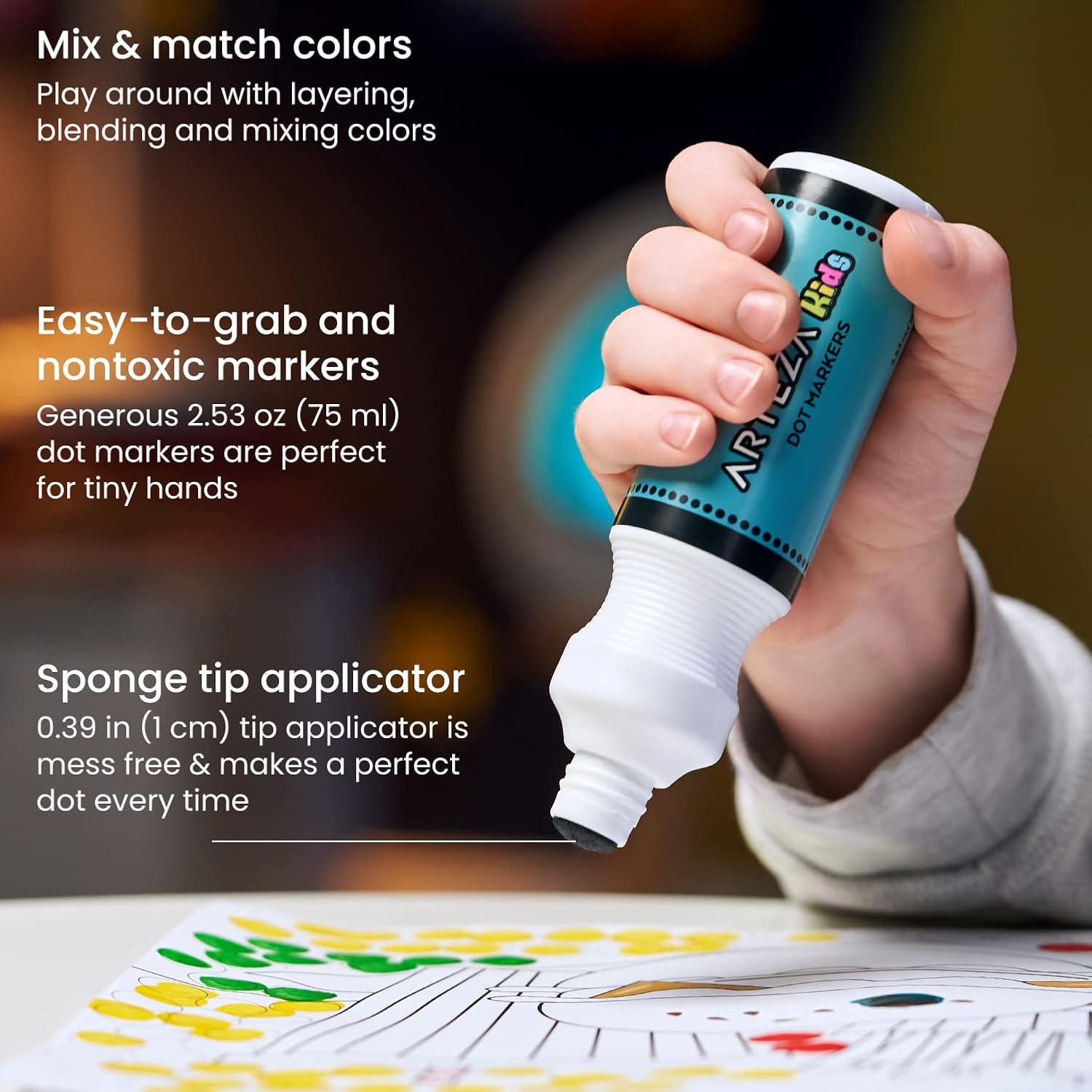 imageArteza Kids Dot Markers with Activity Book 6 Washable Bingo Daubers ampamp 50Page Book NonToxic Art Supplies for Toddlers and Preschool LearningMath Puzzles Games