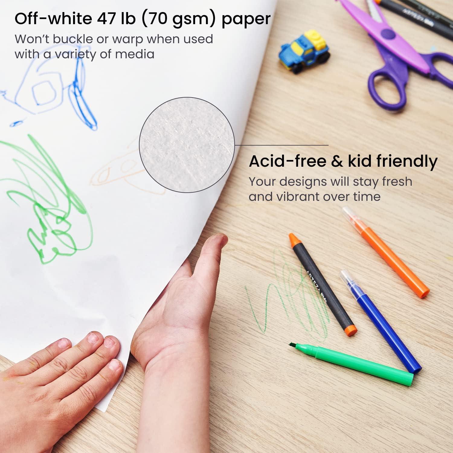imageArteza Kids Drawing Paper Roll Refill 2Pack 165 Inches x 748 Feet White 47lb Roll Dispenser Paper Art Supplies for the Classroom Learning Centers and Activity CornersPaper Roll Dispenser