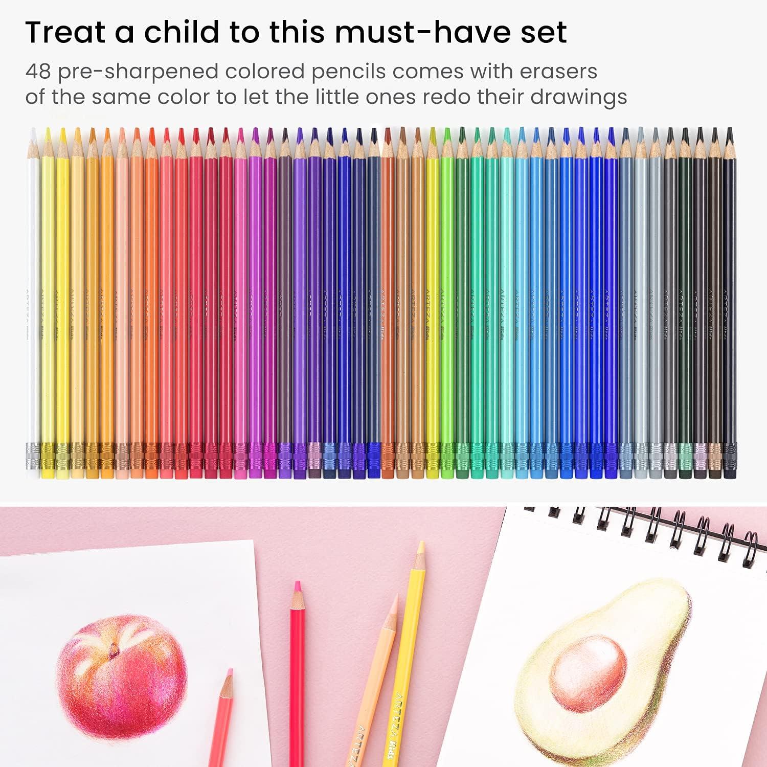 imageArteza Kids Erasable Colored Pencils Set of 48 Triangular Pencil Crayons PreSharpened Art Supplies for School Home Doodling and Drawing