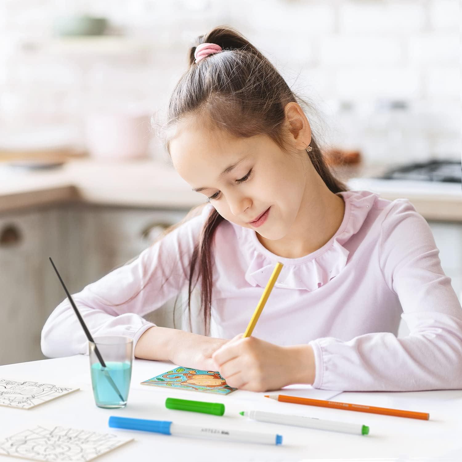 imageArteza Kids Fantasy Coloring Kit 3 Canvases 4 x 4 Inches 10 Markers 16 Watercolor Pencils 1 Paint Brush 1 Sharpener Art Set for Kids ActivitiesFantasy