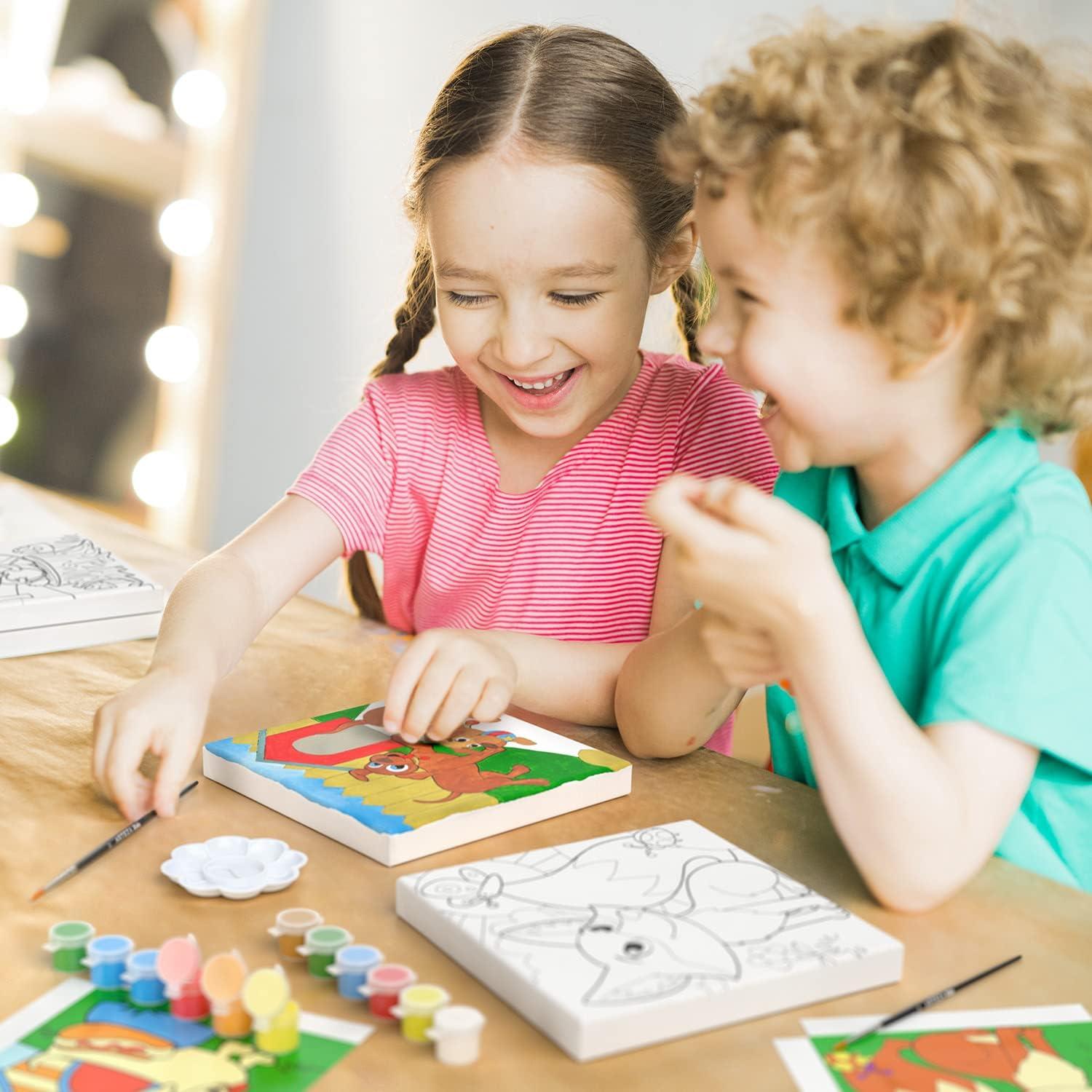 imageArteza Kids Nature Painting Kit 4 Canvases 3 x 3 Inches 4 Easels 12 Acrylic Paints 2 Paint Brushes 1 Palette Kids Activities for Ages 6 and UpAnimals