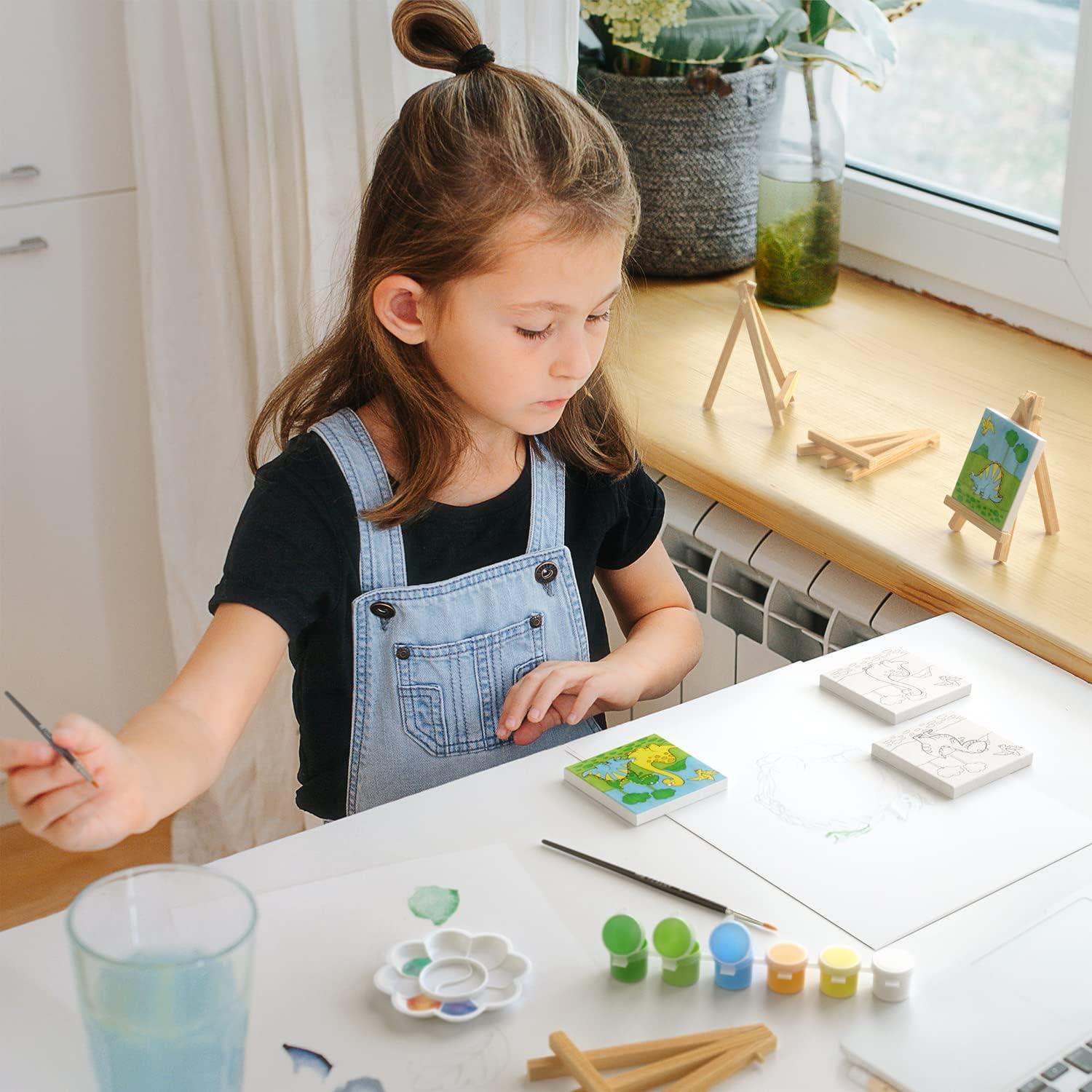imageArteza Kids Nature Painting Kit 4 Canvases 3 x 3 Inches 4 Easels 12 Acrylic Paints 2 Paint Brushes 1 Palette Kids Activities for Ages 6 and UpDinosaur