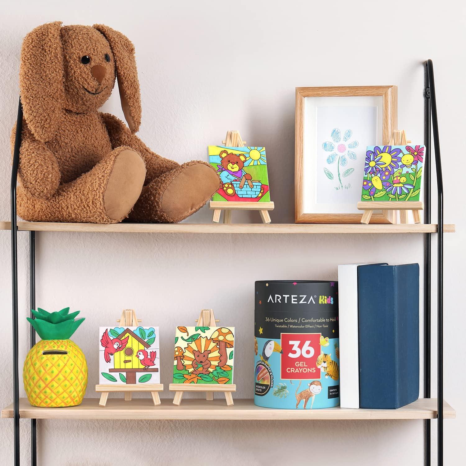 Arteza Kids Nature Painting Kit, 4 Canvases 3 x 3 Inches, 4 Easels