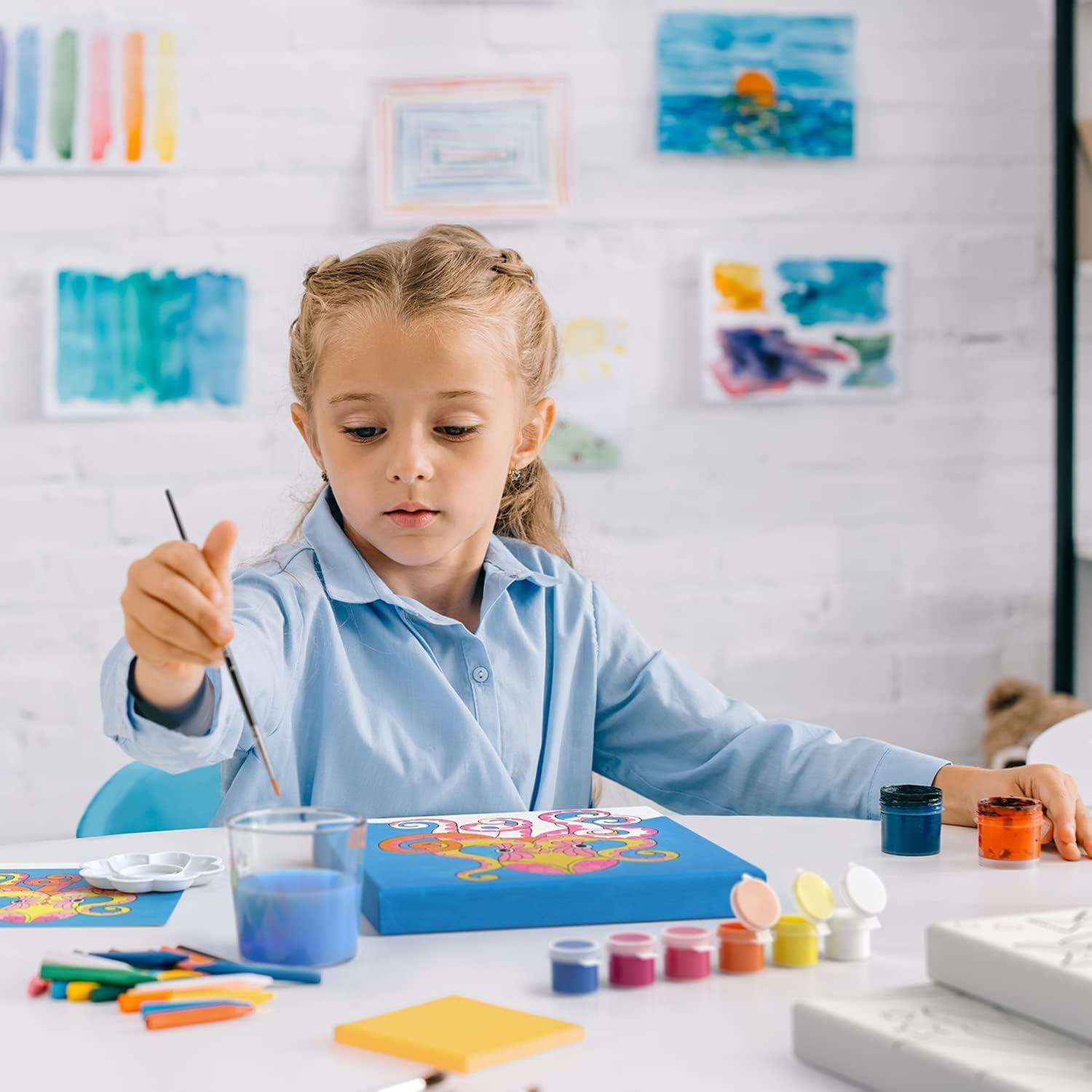 imageArteza Kids Nature Painting Kit 4 Canvases 3 x 3 Inches 4 Easels 12 Acrylic Paints 2 Paint Brushes 1 Palette Kids Activities for Ages 6 and UpOcean Scenes