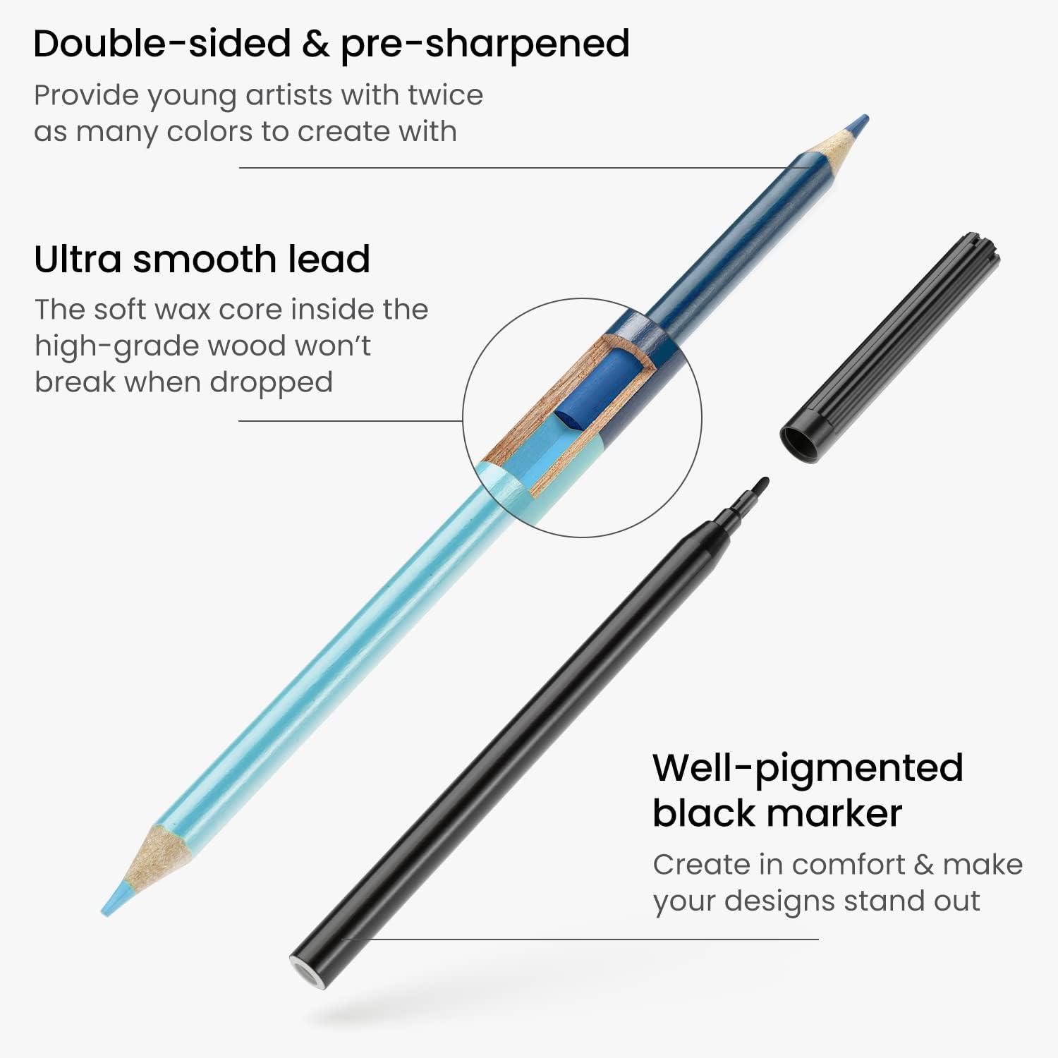 imageArteza Kids Tracing Activity Book School Supplies for Ages 6 and Up 50 DoubleSided Sheets 12 DoubleEnded Colored Pencils Black Marker Eraser Pencil Sharpener
