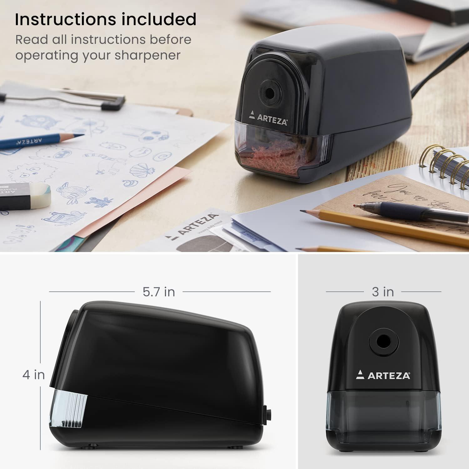 imageArteza Pencil Sharpener and Electric Eraser Set Black for 8mm Pencils 20 Eraser Refills Office Supplies for Teachers Students Classrooms and Art StudiosSingle Hole