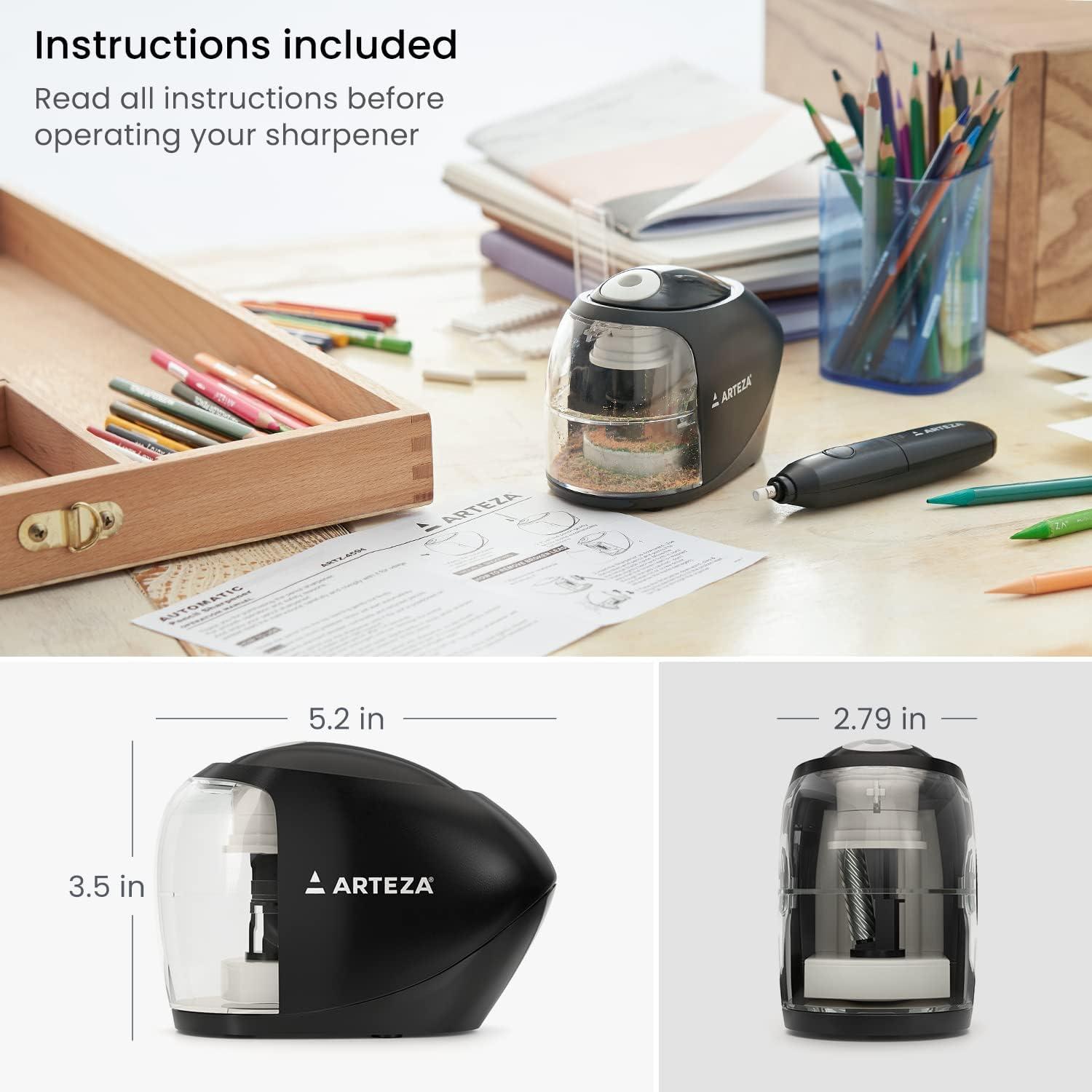 imageArteza Pencil Sharpener and Electric Eraser Set Black for 8mm Pencils 20 Eraser Refills Office Supplies for Teachers Students Classrooms and Art StudiosSharpener and Eraser