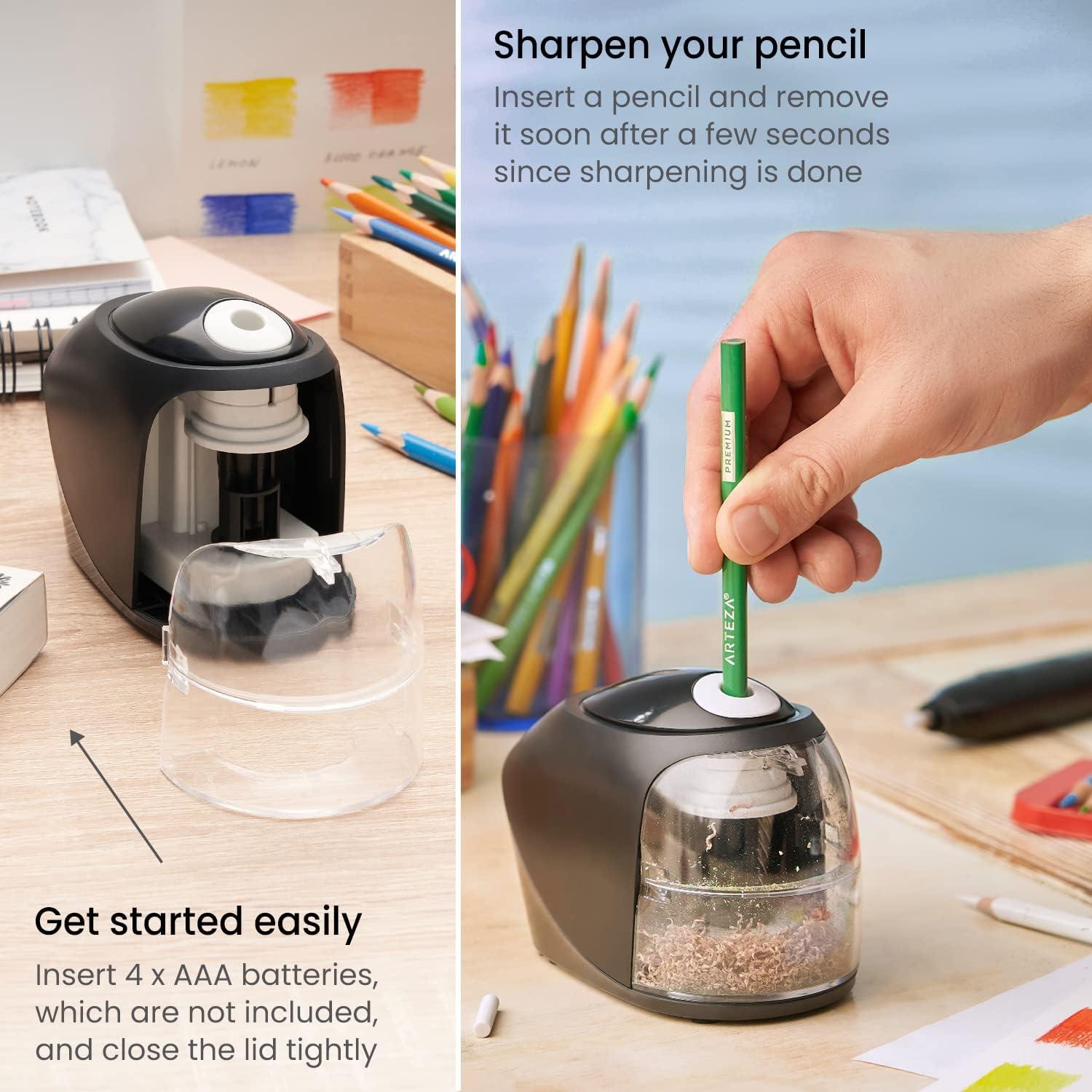 imageArteza Pencil Sharpener and Electric Eraser Set Black for 8mm Pencils 20 Eraser Refills Office Supplies for Teachers Students Classrooms and Art StudiosSharpener and Eraser