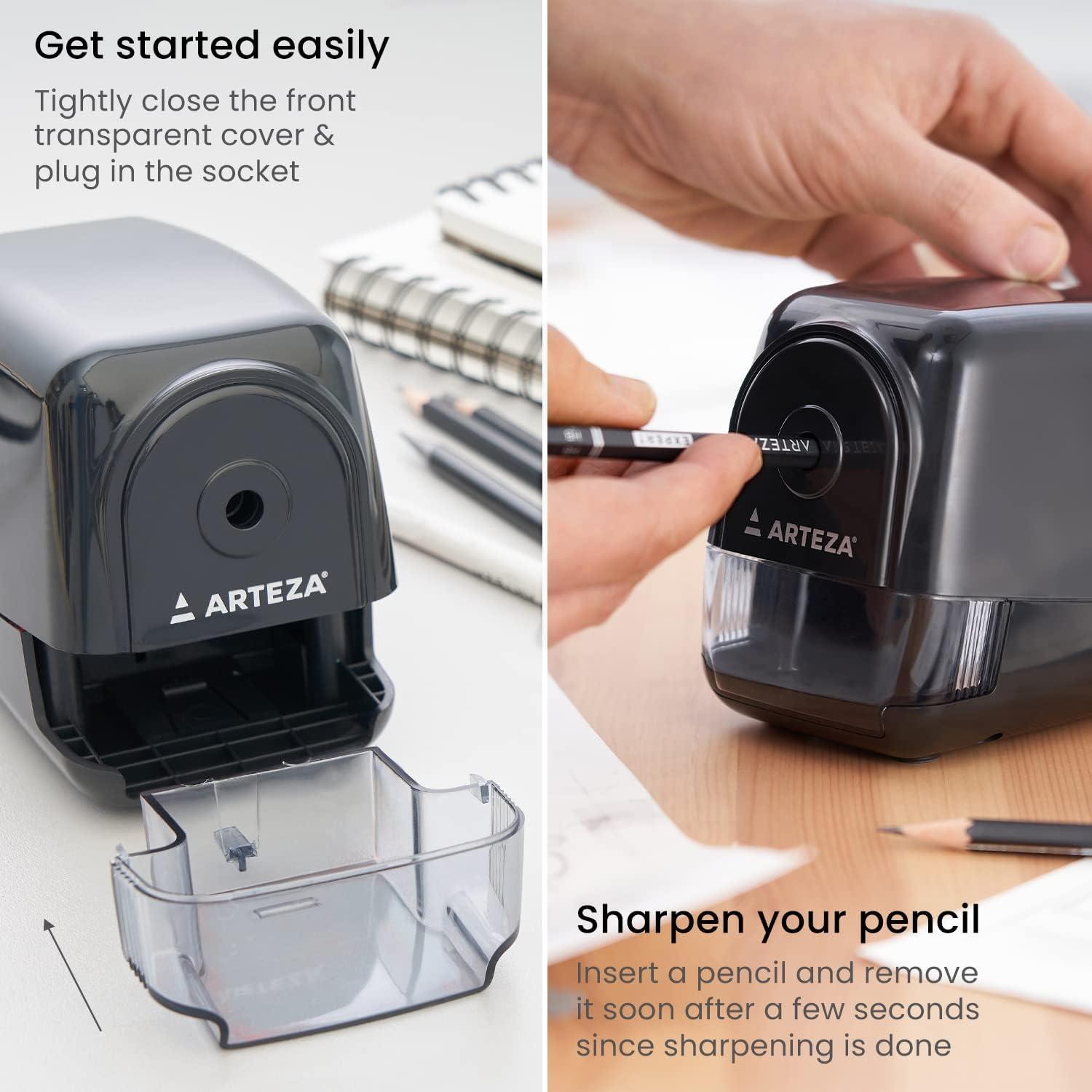 imageArteza Pencil Sharpener and Electric Eraser Set Black for 8mm Pencils 20 Eraser Refills Office Supplies for Teachers Students Classrooms and Art StudiosSingle Hole