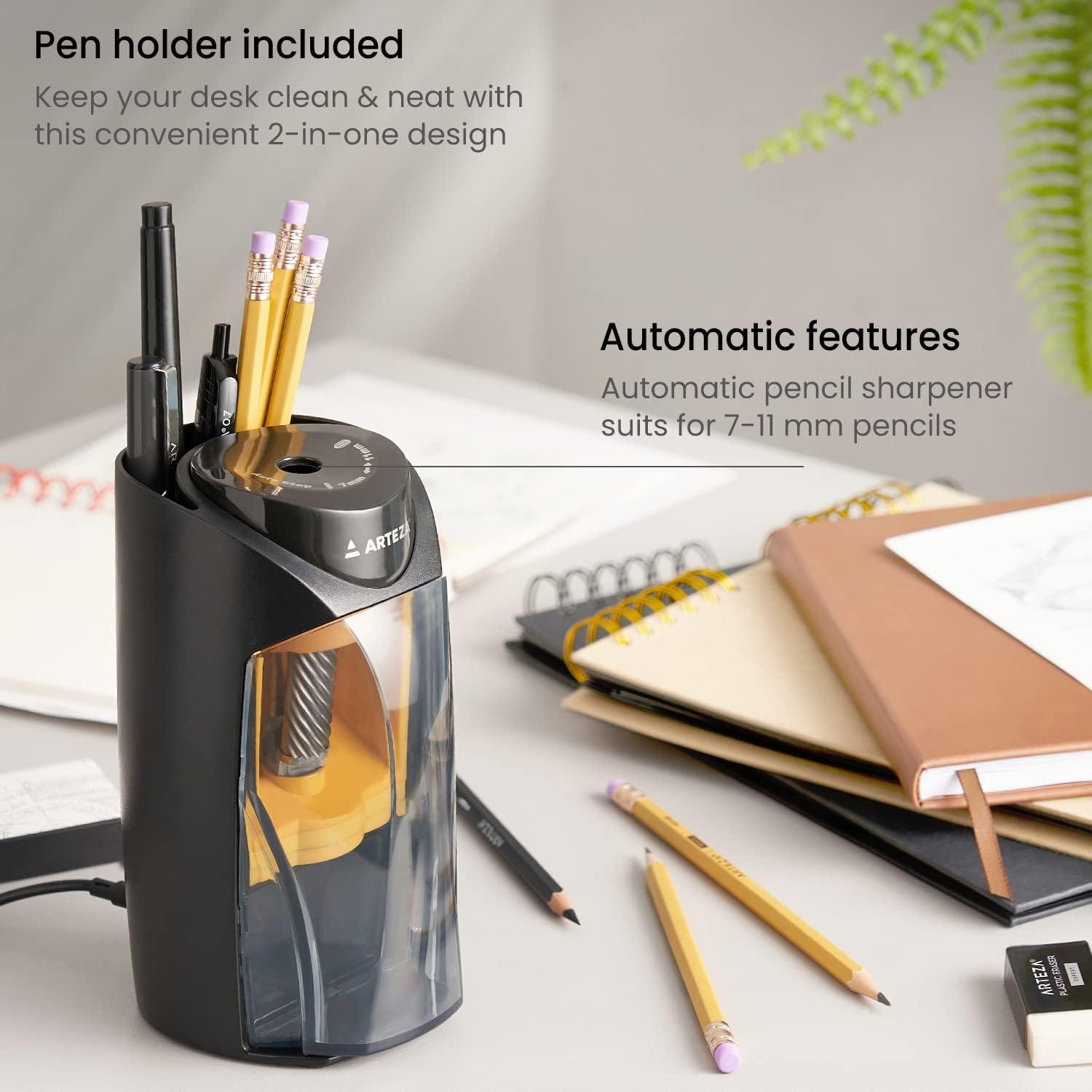 imageArteza Pencil Sharpener and Electric Eraser Set Black for 8mm Pencils 20 Eraser Refills Office Supplies for Teachers Students Classrooms and Art StudiosSharpener 711 mm