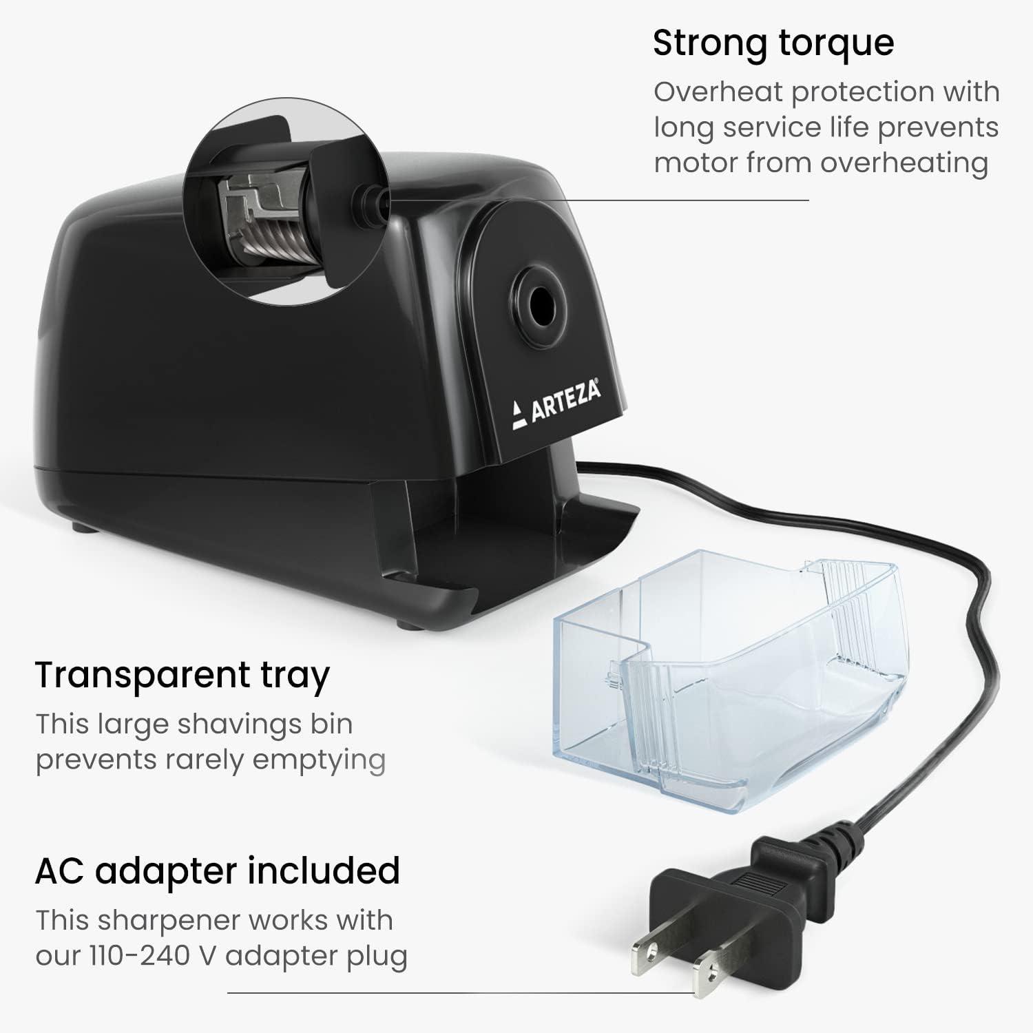 imageArteza Pencil Sharpener and Electric Eraser Set Black for 8mm Pencils 20 Eraser Refills Office Supplies for Teachers Students Classrooms and Art StudiosSingle Hole