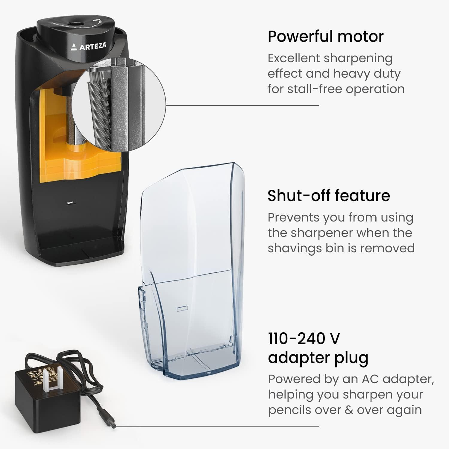 imageArteza Pencil Sharpener and Electric Eraser Set Black for 8mm Pencils 20 Eraser Refills Office Supplies for Teachers Students Classrooms and Art StudiosSharpener 711 mm