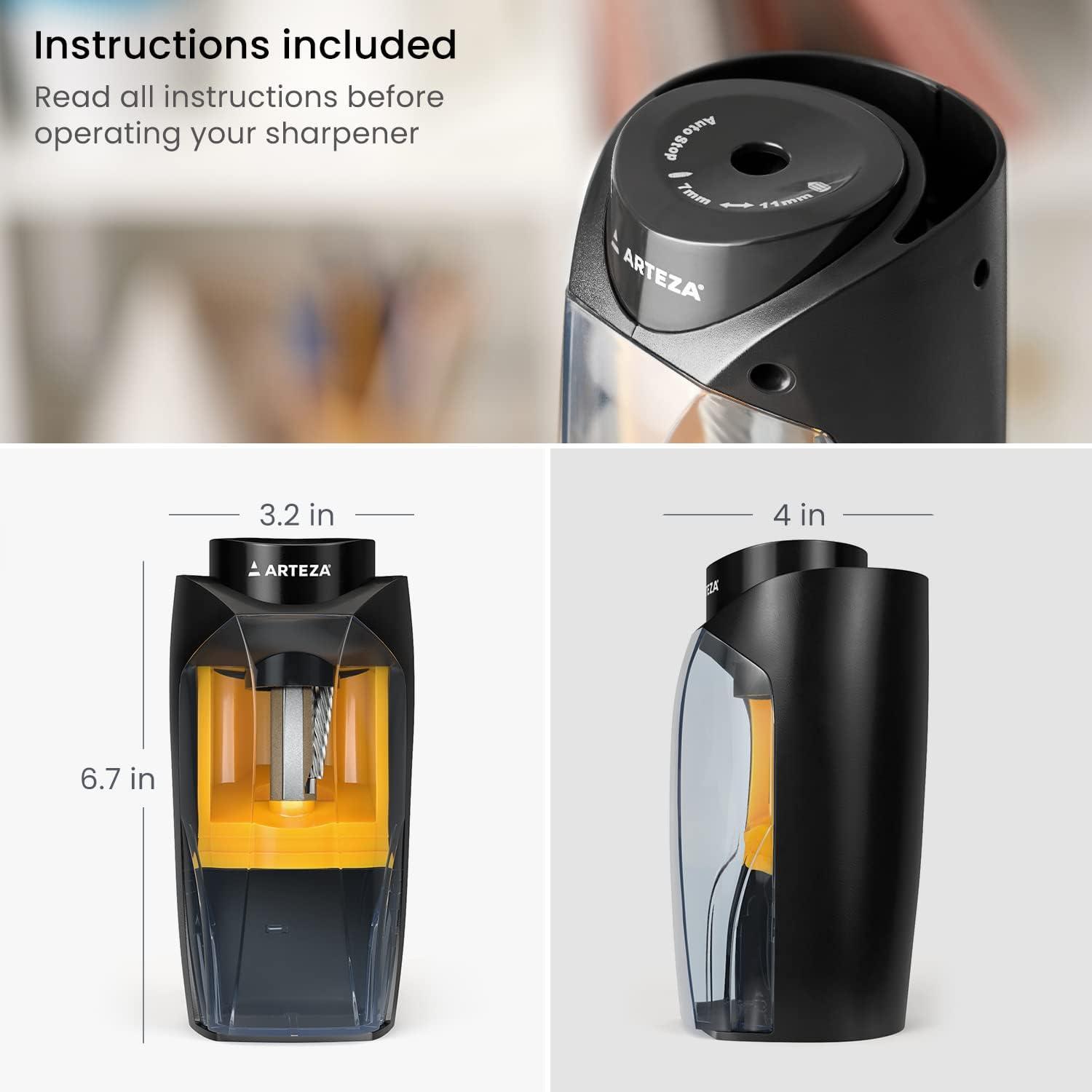 imageArteza Pencil Sharpener and Electric Eraser Set Black for 8mm Pencils 20 Eraser Refills Office Supplies for Teachers Students Classrooms and Art StudiosSharpener 711 mm