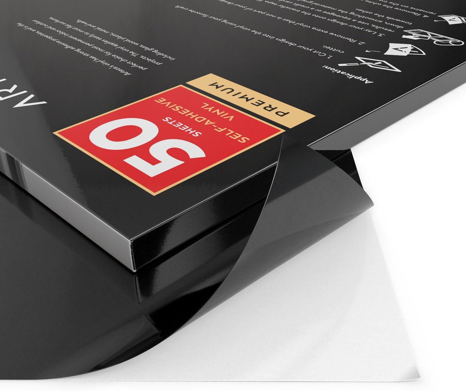 imageArteza Self Adhesive Vinyl Sheets 12quotx12quot Glossy Black Pack of 50 Waterproof and Easy to Weed ampamp Cut for Indoor ampamp Outdoor Projects Compatible with Different Craft Cutters