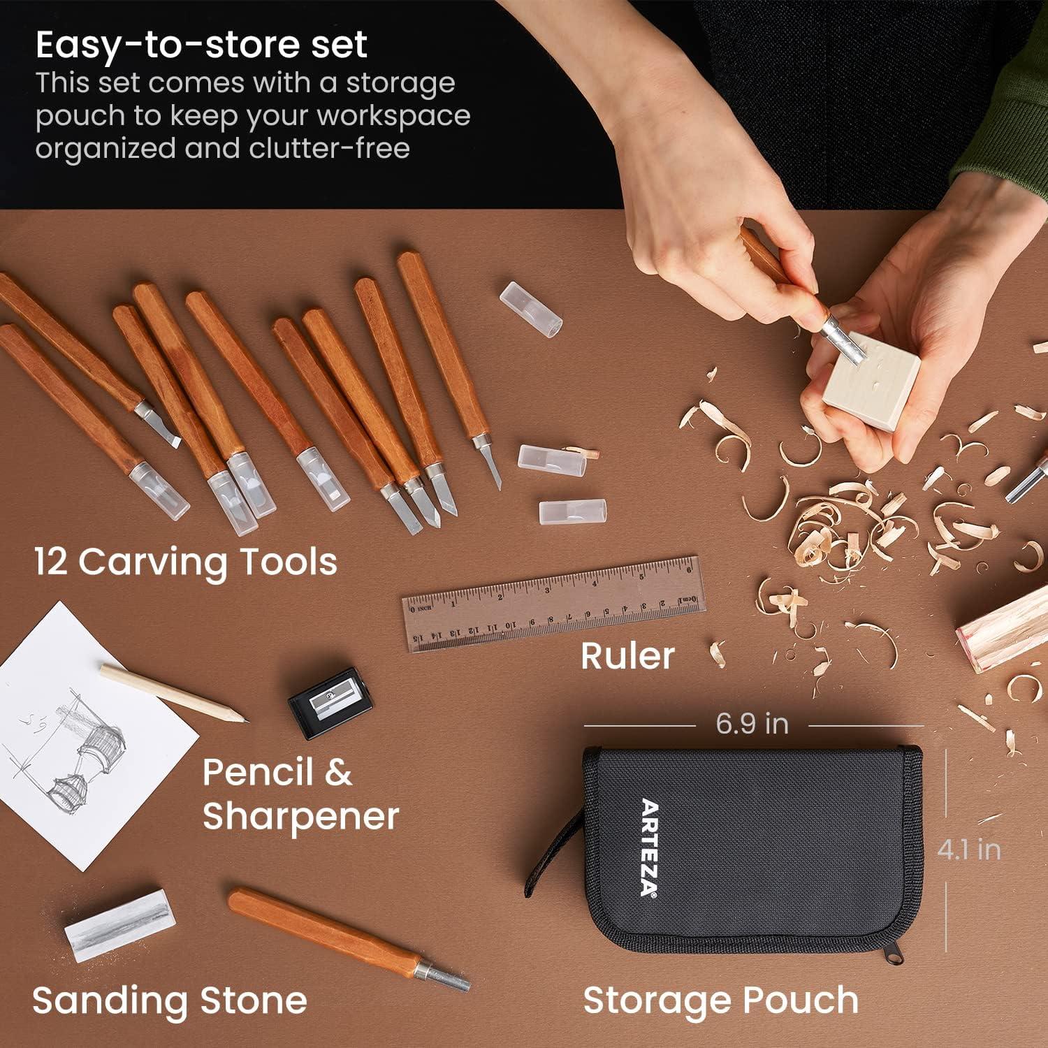 imageArteza Wood Carving Tools Kit 12 Cherry Wood Carving Tools with Steel Nozzles Craft Supplies for DIY Projects