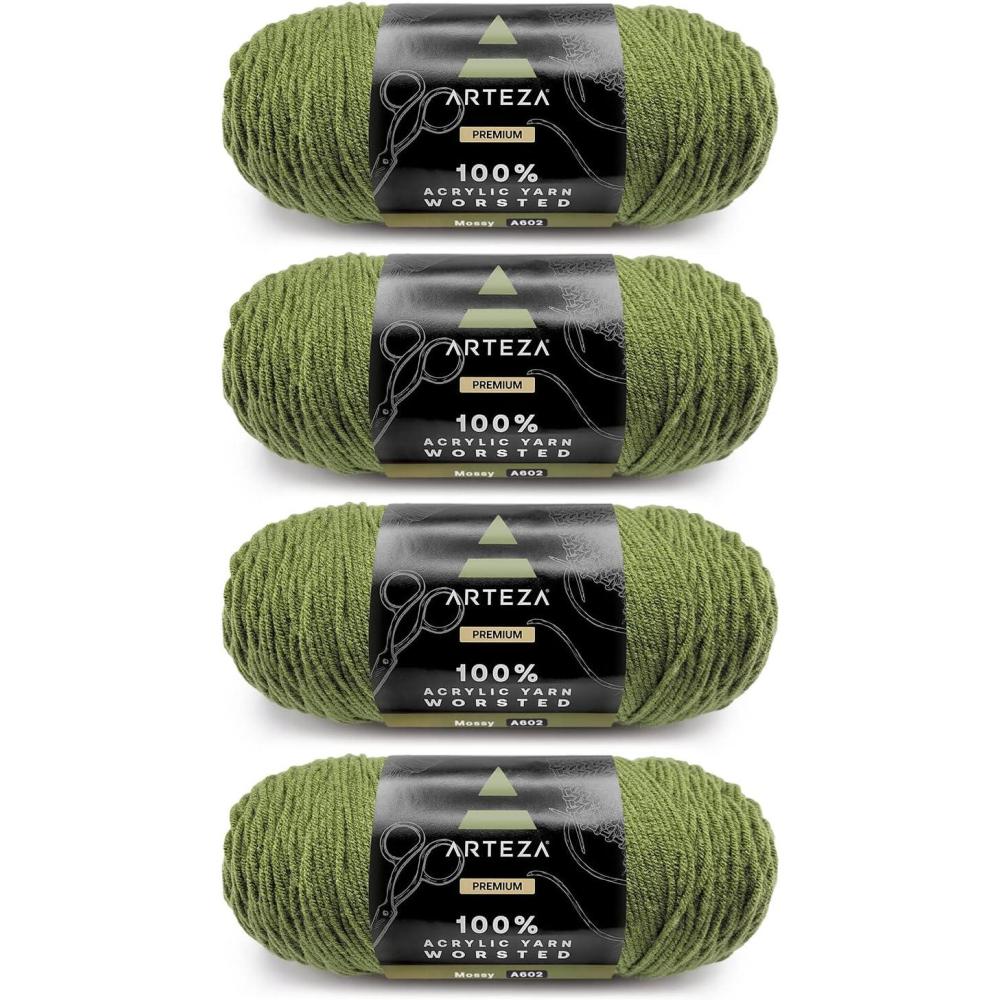 imageARTEZA Acrylic Yarn for Crocheting 4 x 200g Skeins of Worsted Yarn for Knitting Mossy A602 Knitting ampamp Crochet SuppliesPack Mossy