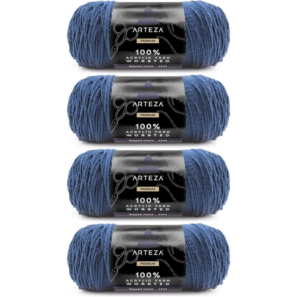 imageARTEZA Acrylic Yarn for Crocheting 4 x 200g Skeins of Worsted Yarn for Knitting Mossy A602 Knitting ampamp Crochet SuppliesRipped Jeans