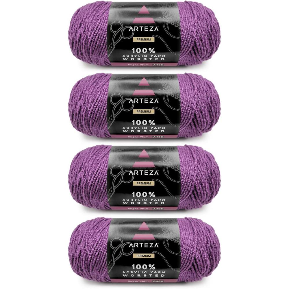 imageARTEZA Acrylic Yarn for Crocheting 4 x 200g Skeins of Worsted Yarn for Knitting Mossy A602 Knitting ampamp Crochet SuppliesSugar Plum