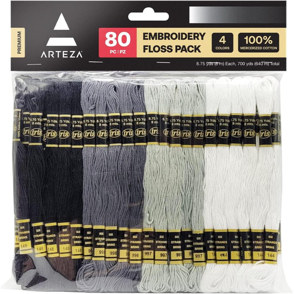 imageARTEZA Embroidery Thread Pack 80 Skeins Royal Blue Teal Dark Blue ampamp Light BlueBlack  White