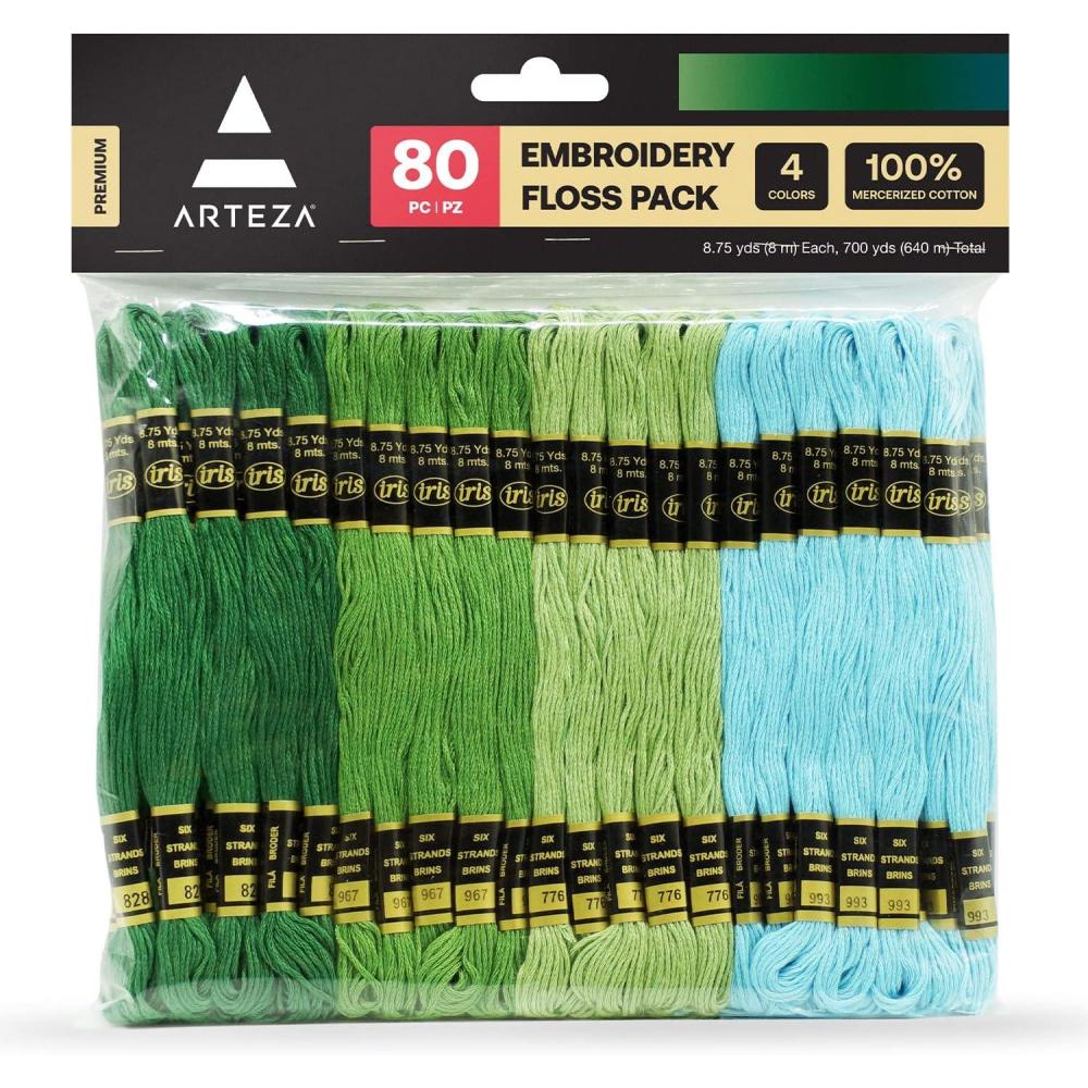 imageARTEZA Embroidery Thread Pack 80 Skeins Royal Blue Teal Dark Blue ampamp Light BlueGreen