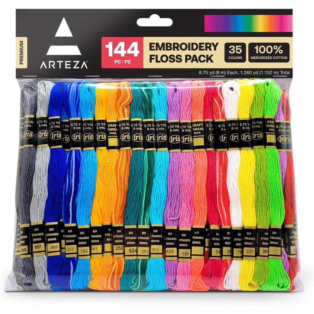 imageARTEZA Embroidery Thread Pack 80 Skeins Royal Blue Teal Dark Blue ampamp Light BlueNeon