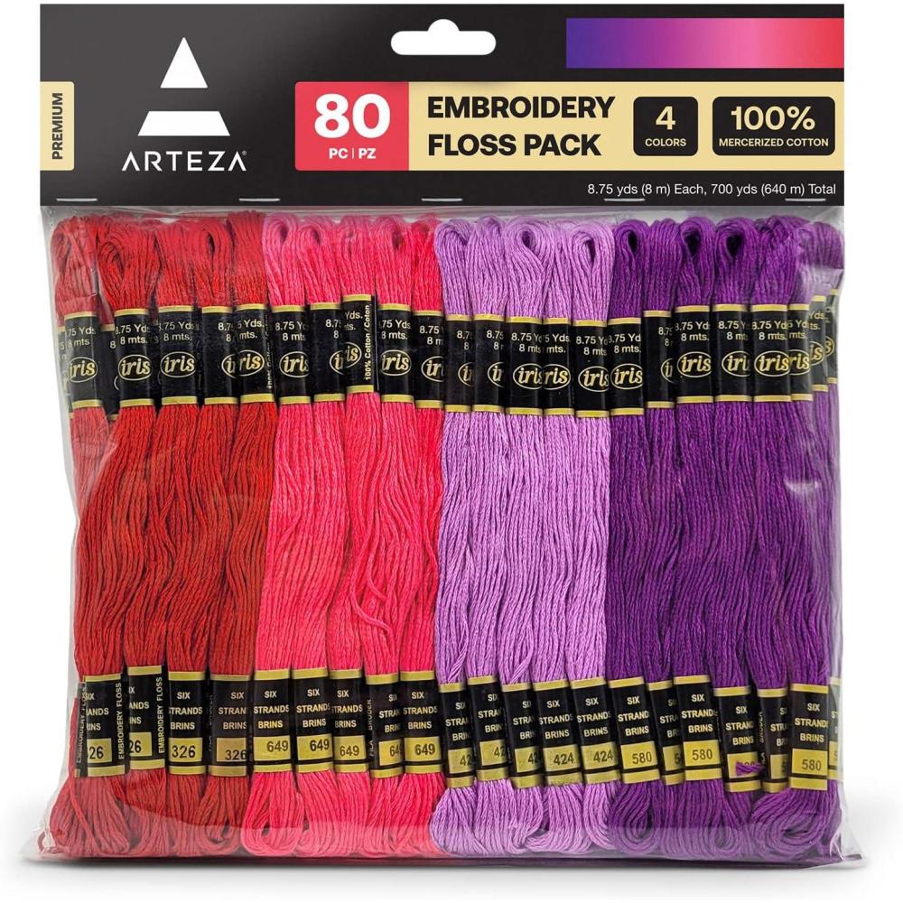 imageARTEZA Embroidery Thread Pack 80 Skeins Royal Blue Teal Dark Blue ampamp Light BlueRed