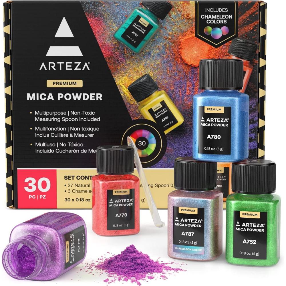 imageARTEZA Mica Powder for Epoxy Resin Set of 60 Assorted Colors 018 oz Bottles Mica Powder for Candle Making and DIY CraftsMulticolored