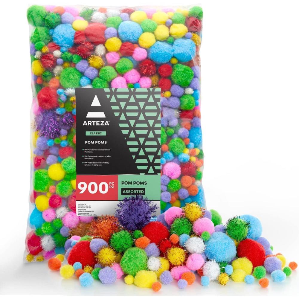 imageARTEZA PomPoms 900 Pieces Assorted Colors and Sizes Craft Supplies and Materials for Sewing Projects and DIY Crafts1 Pack