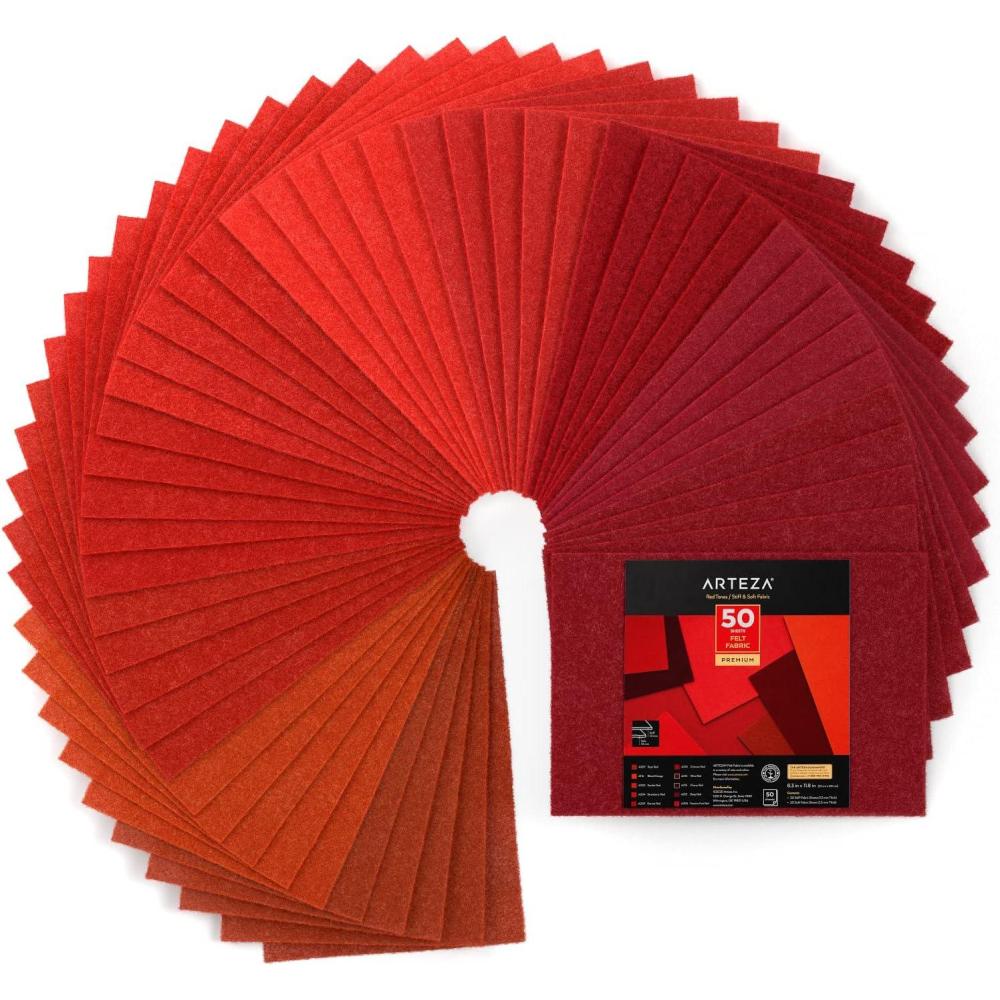 imageARTEZA Red Craft Felt Sheets 83 x 118 Inches Set of 50 20 Soft and 30 Stiff Non Woven Felt Fabric for Sewing and DIY Projects