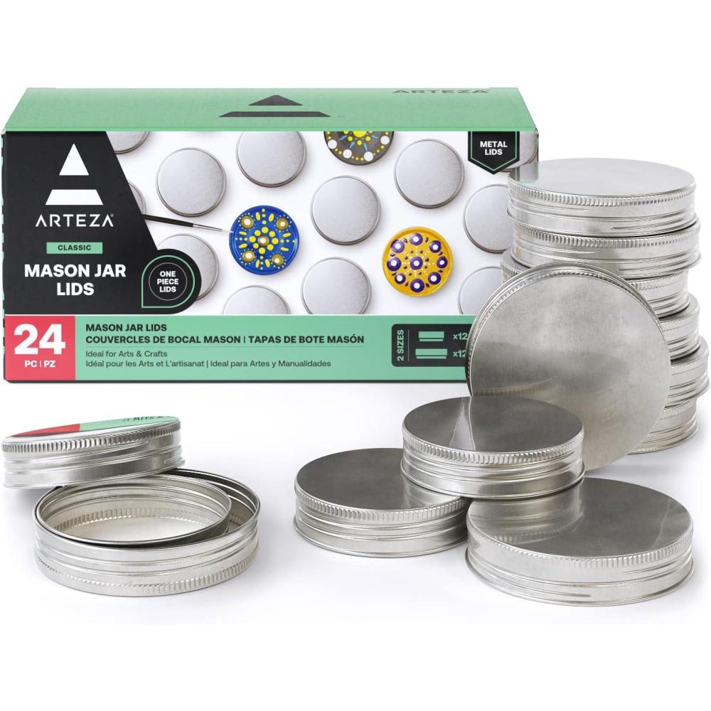 imageARTEZA Regular Mouth Mason Jar Lids 24Pack 24 Inches and 25 Inches Reusable Canning Lids for DIY and Home Decor