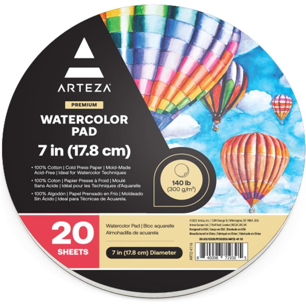 imageARTEZA Watercolor Paper Pack of 2 32 Sheets Each 9x12 Inch Watercolor Sketchbook 140lb300gsm Cold Press Acid Free Art Paper20 Sheets 7 Inch Round