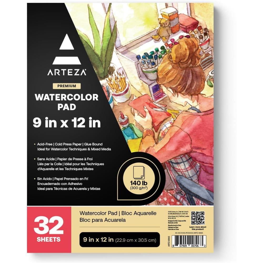 imageARTEZA Watercolor Paper Pack of 2 32 Sheets Each 9x12 Inch Watercolor Sketchbook 140lb300gsm Cold Press Acid Free Art Paper32 Sheets 9x12 Inch