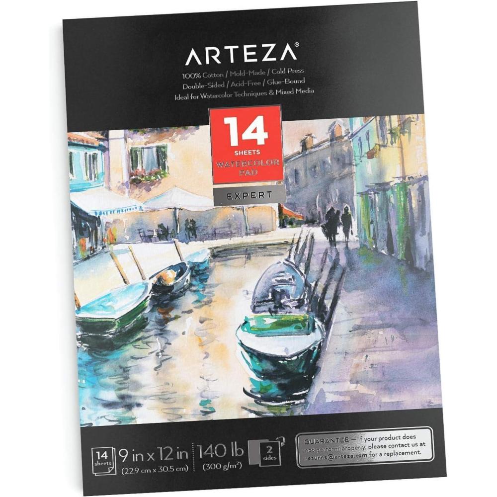 imageARTEZA Watercolor Paper for Kids 2 Pack 30 Sheets Each 9x12 Inches Water Pad 135lb200gsm Glue Bound Acid Free Kids Paper14 Sheets Double Sided