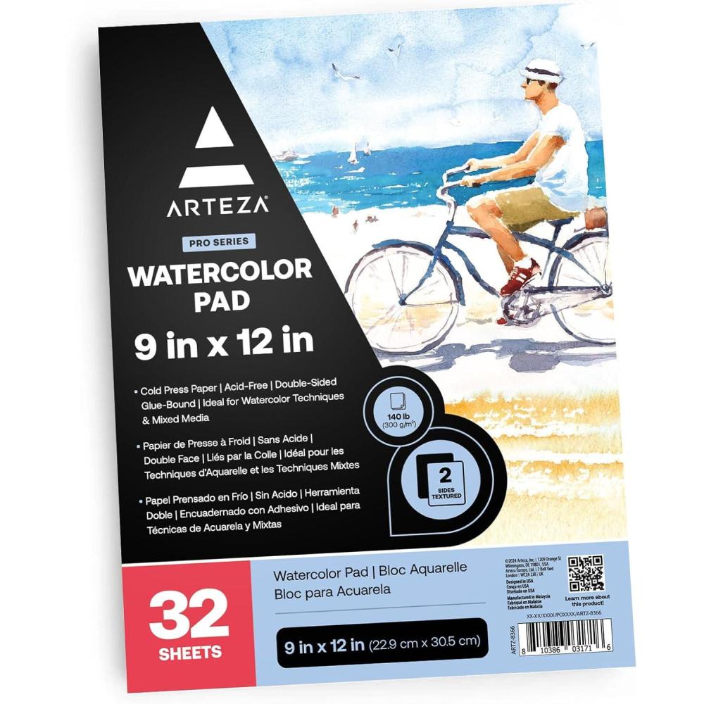 imageARTEZA Watercolor Paper for Kids 2 Pack 30 Sheets Each 9x12 Inches Water Pad 135lb200gsm Glue Bound Acid Free Kids Paper32 Sheets