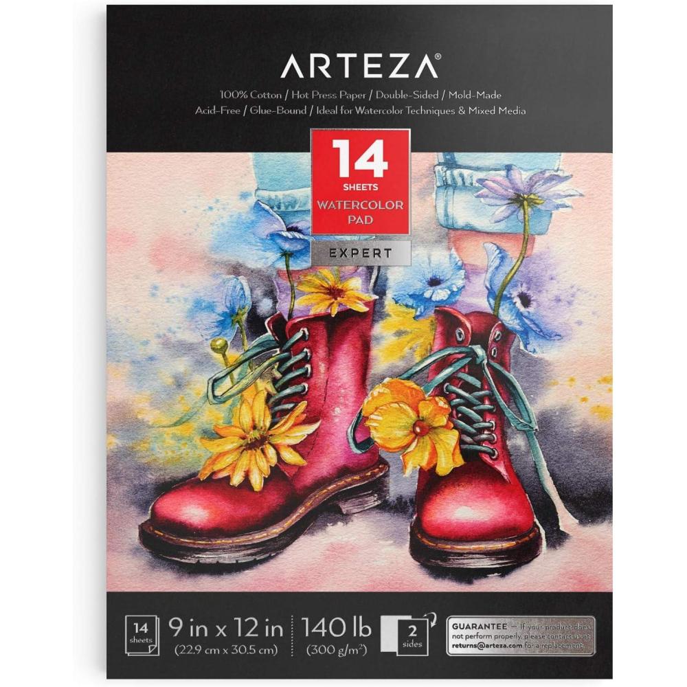 imageARTEZA Watercolor Sketchbook 2Pack 68 Pages Each 825 x 825 Inches Beige Hardcover 110Pound PaperWhite