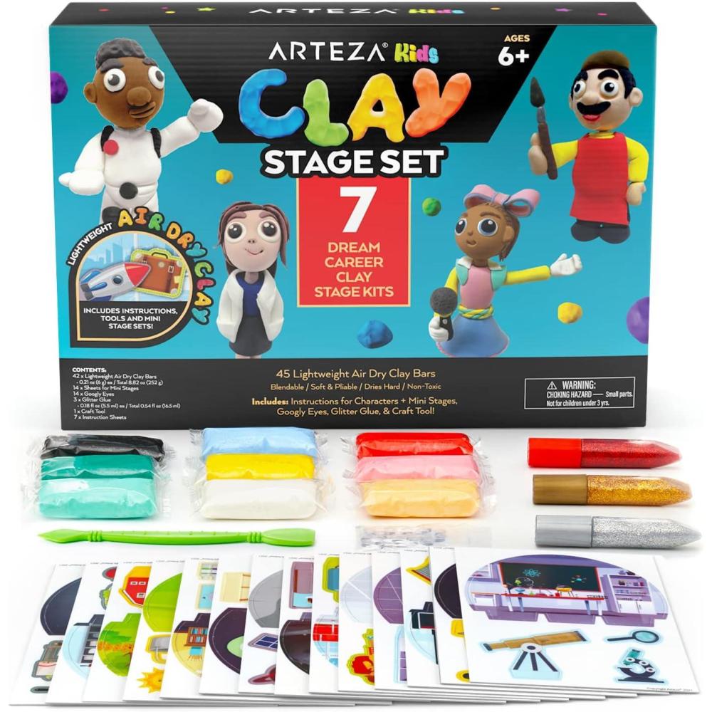 imageArteza Kids Air Dry Clay 42 Bars Safari Stage Modeling Clay Kit 14 MiniStages 14 Googly Eyes 3 Glitter Glues 1 Craft Tool 7 Instruction Sheets Craft Supplies for Learning and DevelopingCareers