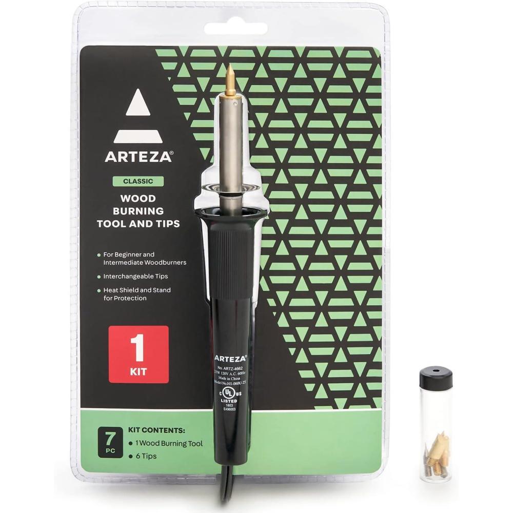 imageArteza Wood Burning Kit 1 Pyrography Pen 6 Interchangeable Tips 300400C 25W Heat Shield and Stand for Beginners Intermediates and Hobbyists